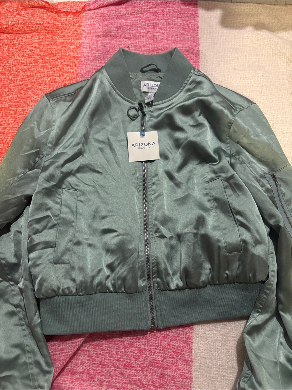 Arizona Jean Company Satin Bomber Jacket - Sage Green